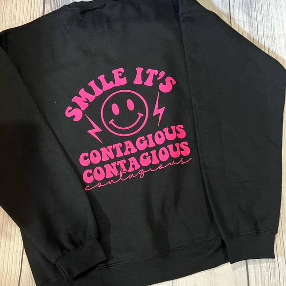 Black and pink smile face Crewneck sweatshirt custom made 😀⚡️large - Picture 3 of 6
